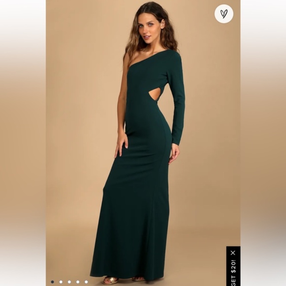 Lulu's Dark Green One-Shoulder Maxi Dress